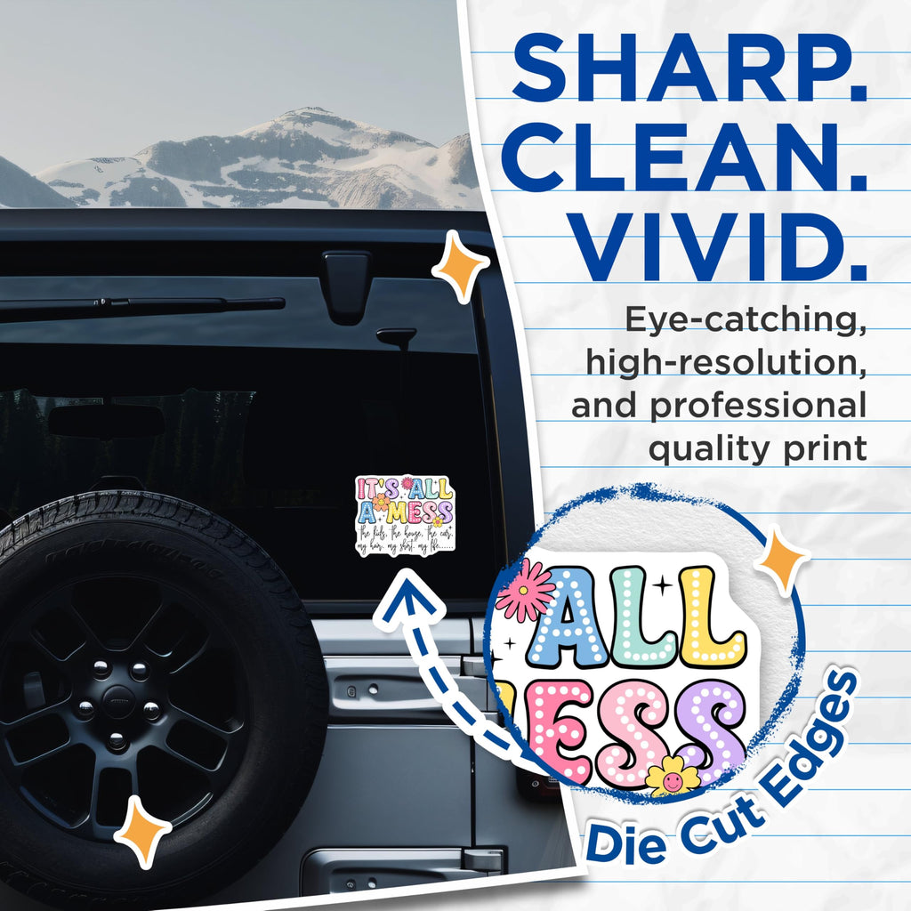 (2 Pack) Funny It's All a Mess Stickers - Fun Life Humor Decal - 5" On Longest Side - Sticks to Smooth Flat Surfaces - Made in USA - BMCS9112 - BMCS9112