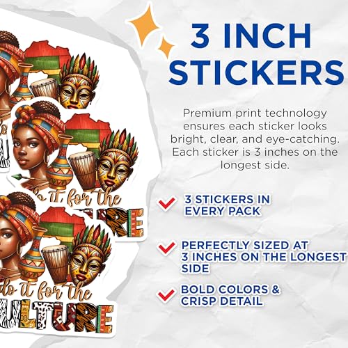 (3 Pack) African Culture Decals - Afrocentric Stickers - Cultural Pride Decor - 3 Inches On Longest Side - Easy Peel & Apply - Made in USA - 3MCS6623
