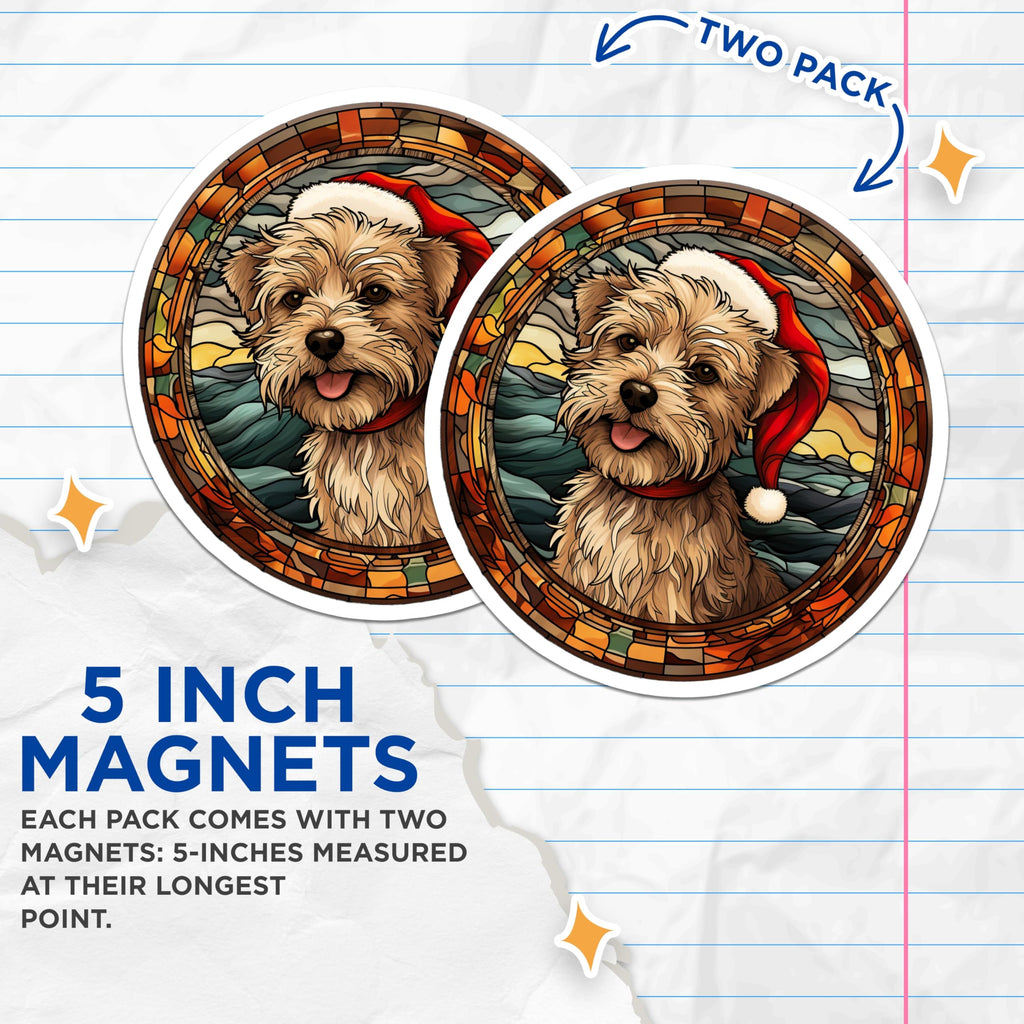 (2 Pack) Christmas Dog Magnets - Festive Stained Glass Terrier Decor - Cute Pet Holiday Refrigerator Magnets - 5 Inches On Longest Side - Thick Durable Magnet - Made in USA - MAG28873