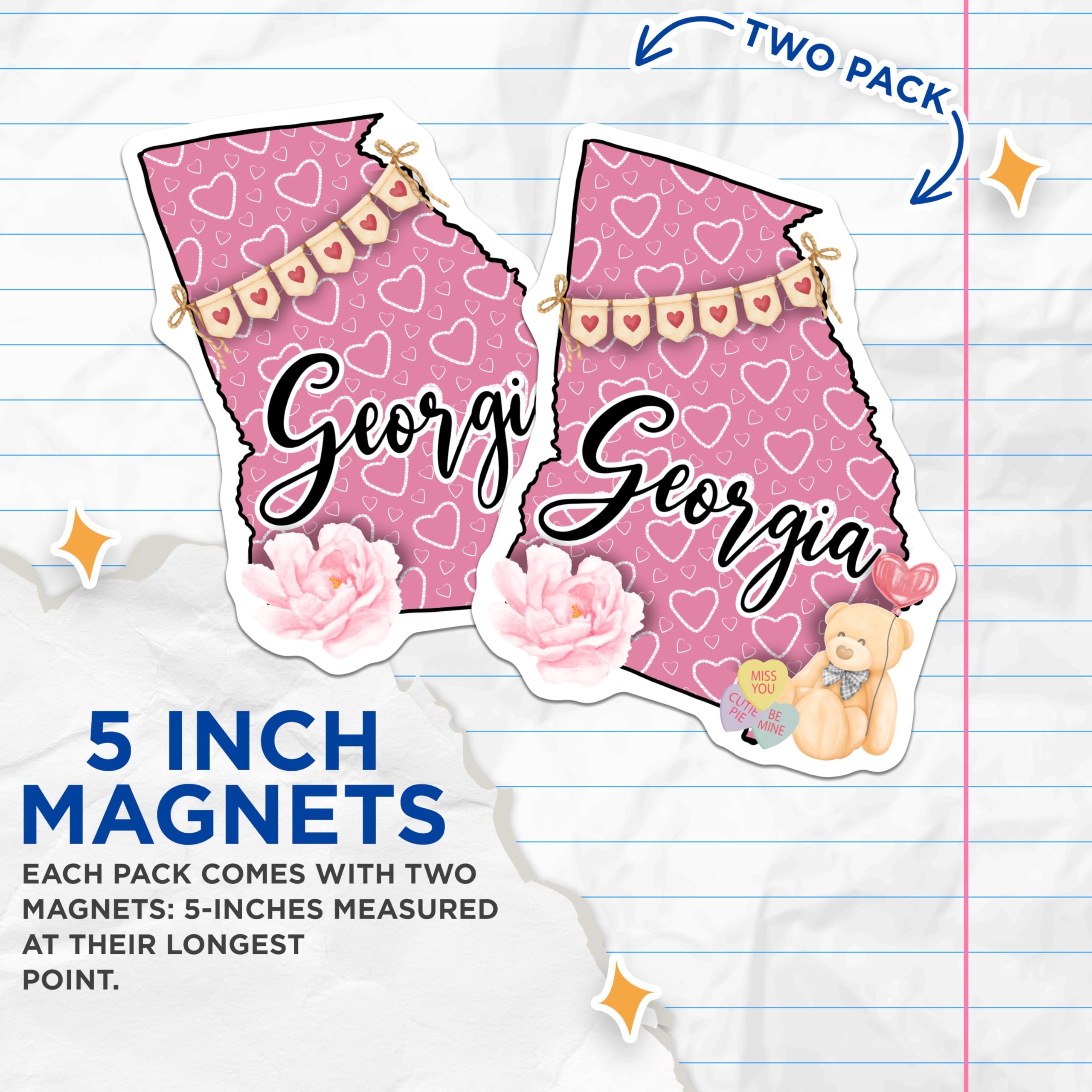 (2 Pack) Georgia State Magnets - Southern Home Decor - Teddy Bear Love Magnets - 5" On Longest Side - Premium Magnet - for Cars, Refrigerators, Toolboxes, Lockers - Made in USA - MAG17829