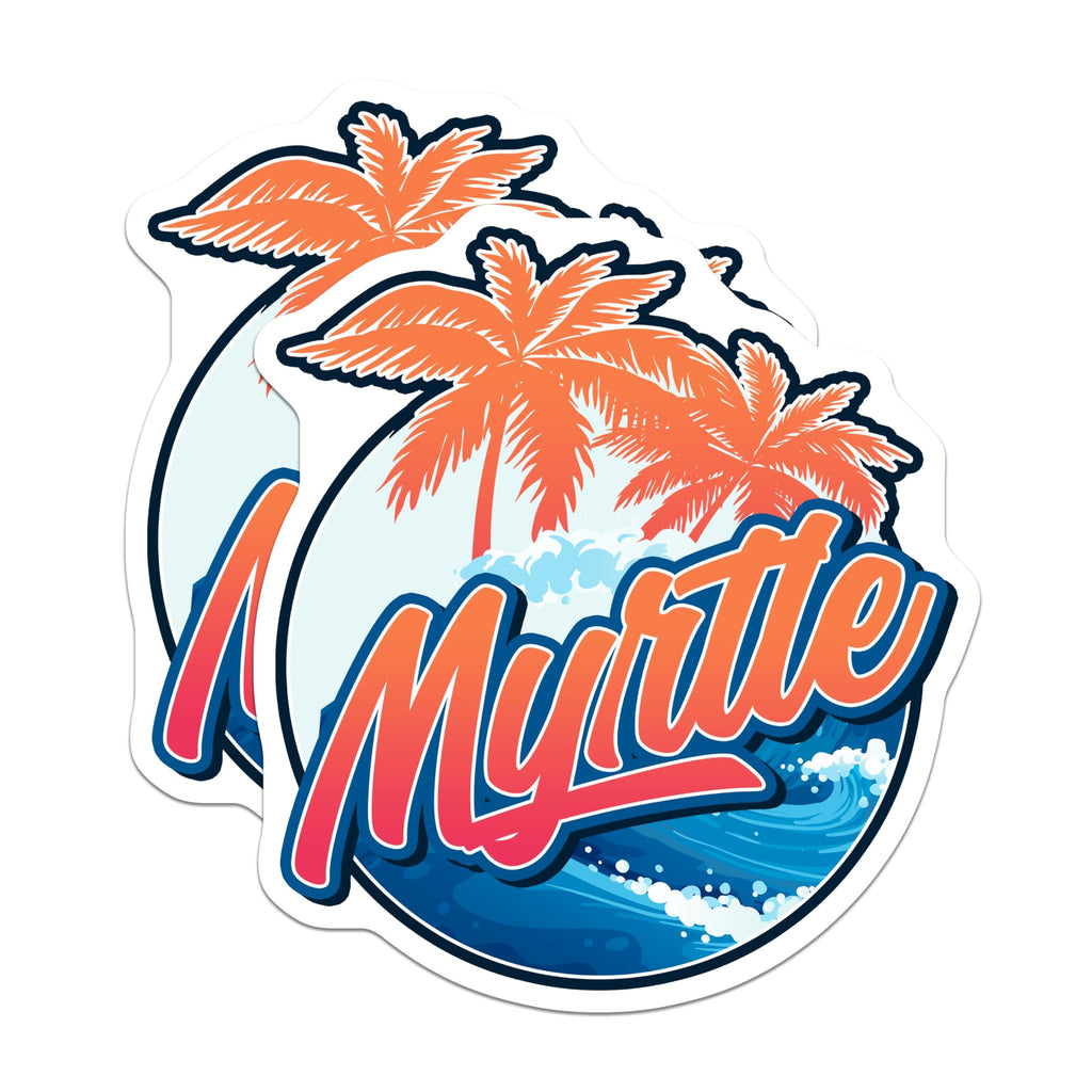 (2 Pack) Myrtle Beach Magnets - Tropical Palm Trees Ocean Waves - Coastal Vacation Souvenir - Summer Destination Decor - 5 Inches On Longest Side - Thick Durable Magnet - Made in USA - MAG19266