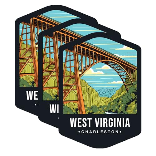 (3 Pack) West Virginia Decals - Charleston Bridge - Laptop Decal - State Travel Decal - 3 Inches On Longest Side - Easy Peel & Apply - Made in USA - 3MCS0389