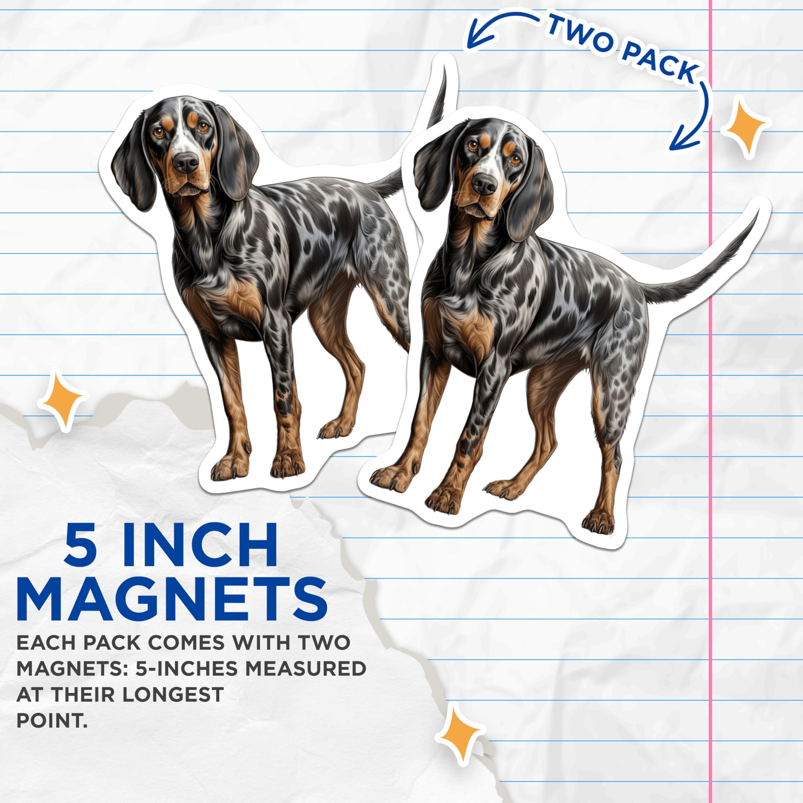 (2 Pack) Bluetick Coonhound Magnets - Hound Dog Lover - Dog Breed Art - 5 Inches On Longest Side - Thick Durable Magnet - Made in USA - MAG28155