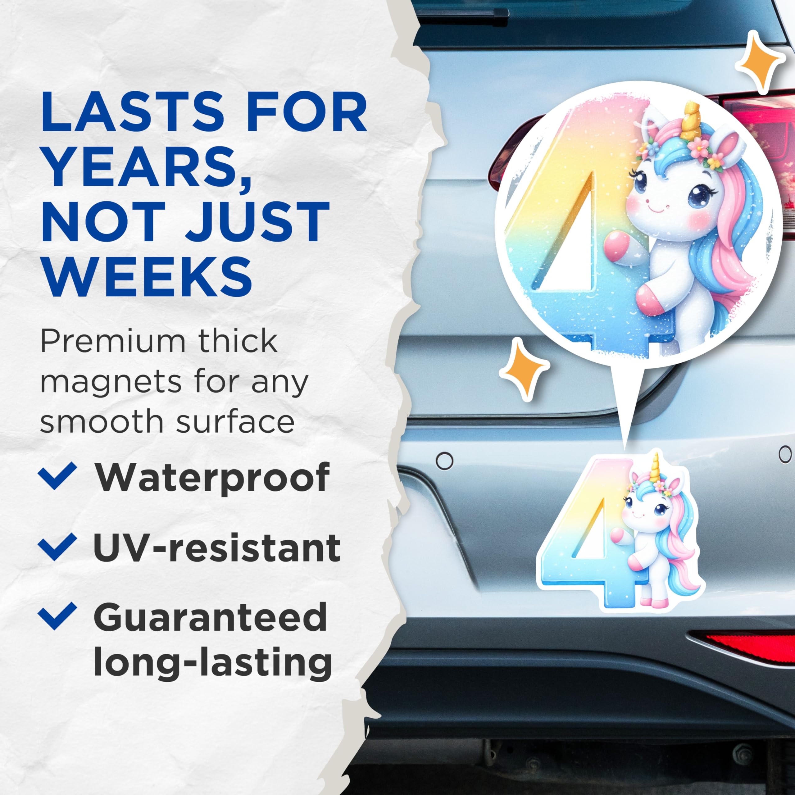 (2 Pack) Unicorn Number 4 Magnets - Fourth Birthday Party Decor - Cute Unicorn Magnets - 5" On Longest Side - Premium Magnet - for Cars, Refrigerators, Toolboxes, Lockers - Made in USA - MAG15725