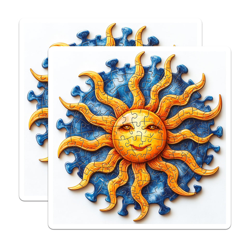 (2 Pack) Sun Puzzle Magnets - Celestial Fridge Decor - Bohemian Art Kitchen - 5 Inches On Longest Side - Thick Durable Magnet - Made in USA - MAG30383
