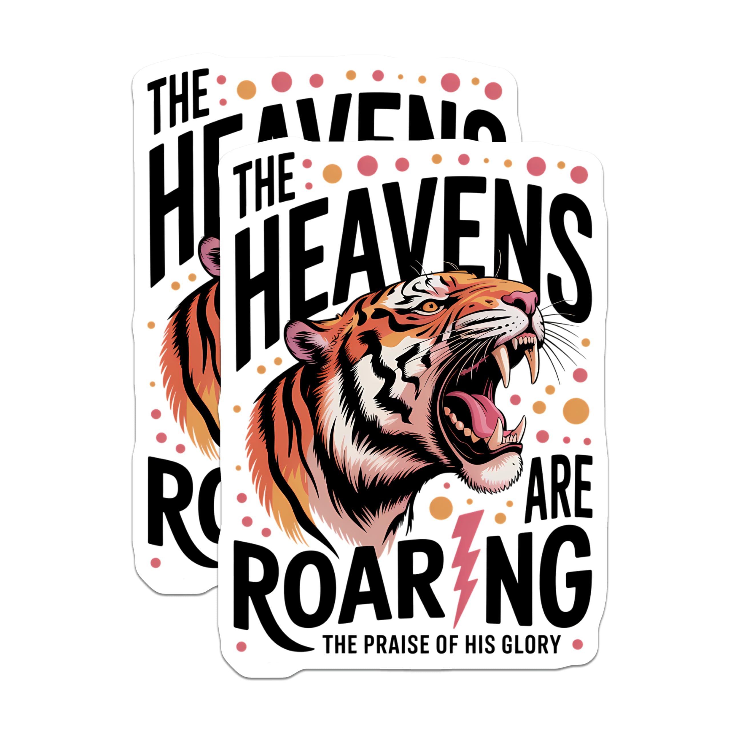 (2 Pack) Heavens Roaring Stickers - Christian Faith Art - Majestic Tiger Scripture Praise - 5" On Longest Side - Sticks to Smooth Flat Surfaces - Made in USA - BMCS21772