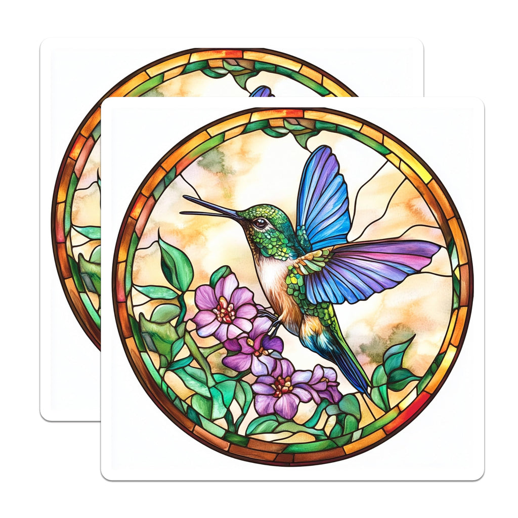 (2 Pack) Hummingbird Stained Glass Magnets - Floral Nature Bird Decor - Vibrant Kitchen Accent Art - 5 Inches On Longest Side - Thick Durable Magnet - Made in USA - MAG25201