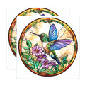 (2 Pack) Hummingbird Stained Glass Magnets - Floral Nature Bird Decor - Vibrant Kitchen Accent Art - 5 Inches On Longest Side - Thick Durable Magnet - Made in USA - MAG25201