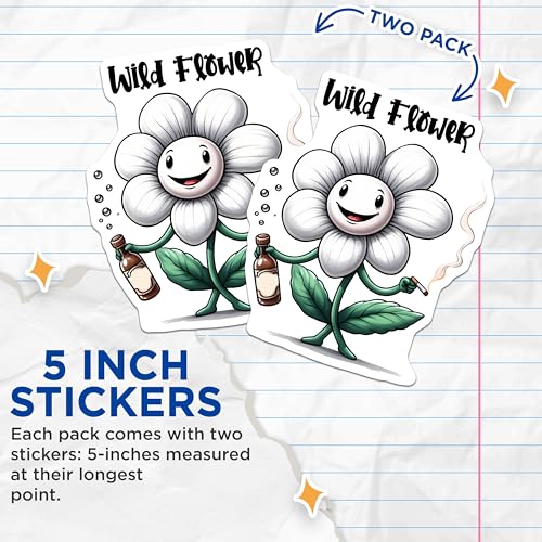 (2 Pack) Wild Flower Stickers with Personality - Fun Art - 5" On Longest Side - Sticks to Smooth Flat Surfaces - Made in USA - BMCS7601