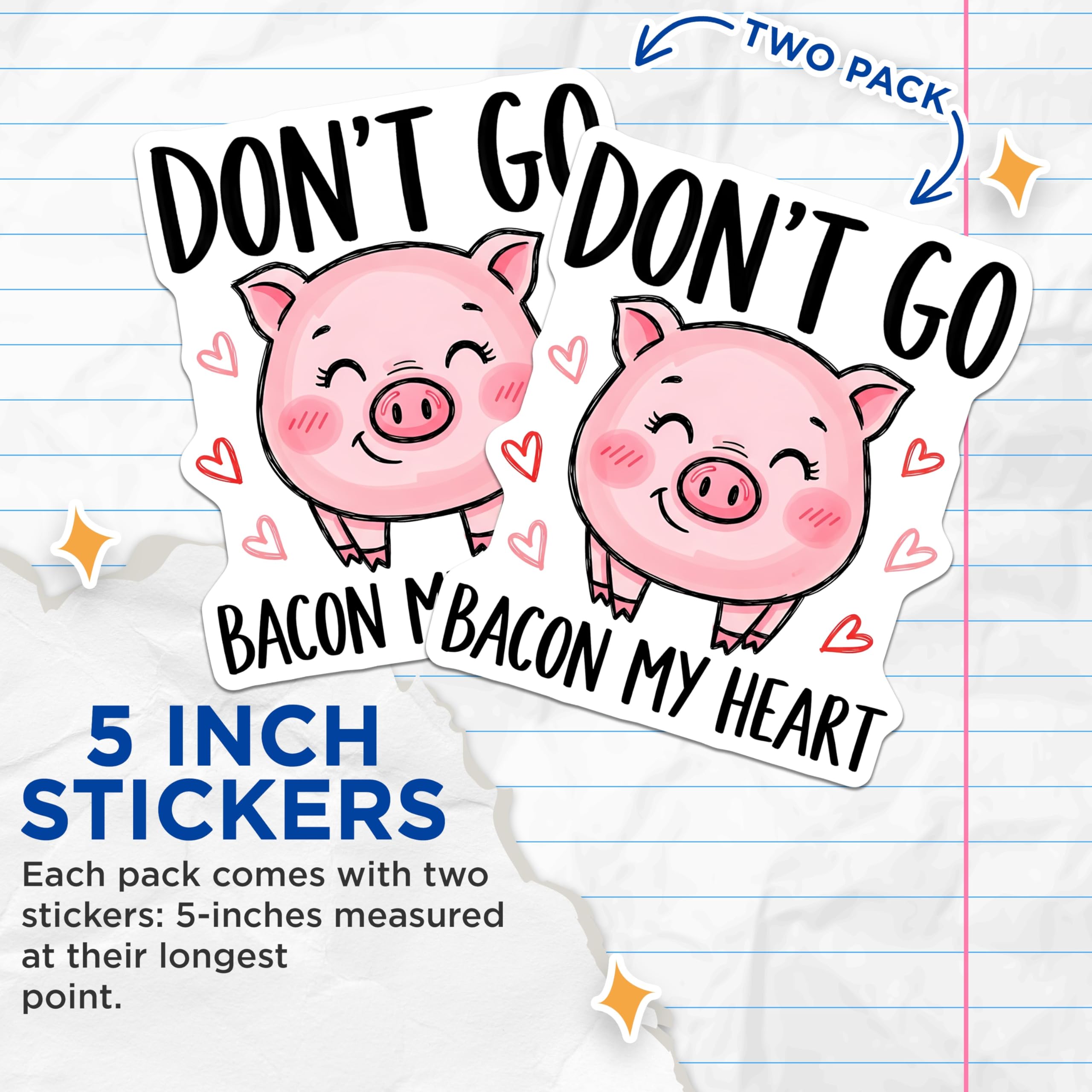 (2 Pack) Pig Stickers - Cute Pig Art - Funny Foodie Decals - 5" On Longest Side - Sticks to Smooth Flat Surfaces - Made in USA - BMCS14005