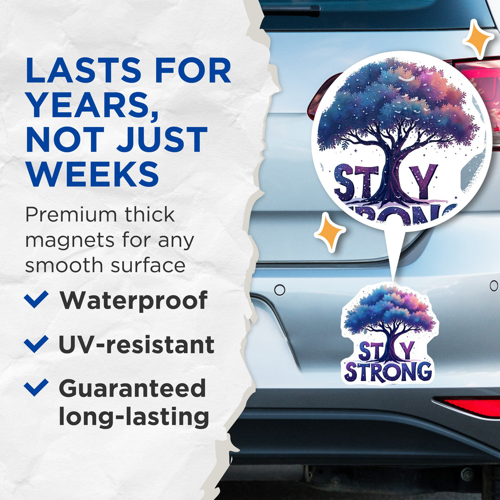 (2 Pack) Stay Strong Magnets - Inspirational Galaxy Tree Art - Motivational Cosmic Resilience Symbol Fridge Locker Decor - 5 Inches On Longest Side - Thick Durable Magnet - Made in USA - MAG36968