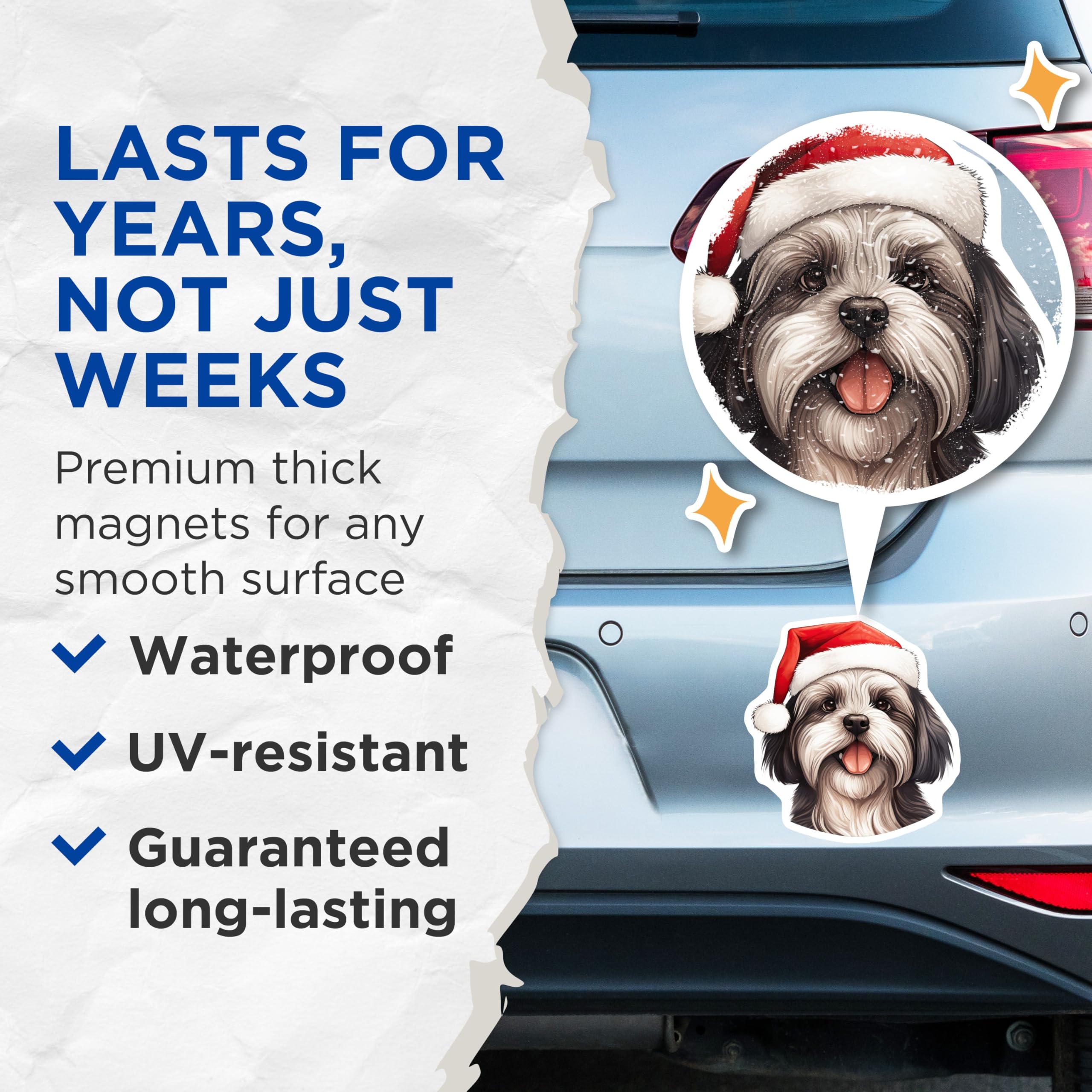 (2 Pack) Shih Tzu Christmas Magnets - Festive Dog Refrigerator Art - Holiday Santa Hat Pet Decoration - 5 Inches On Longest Side - Thick Durable Magnet - Made in USA - MAG24061