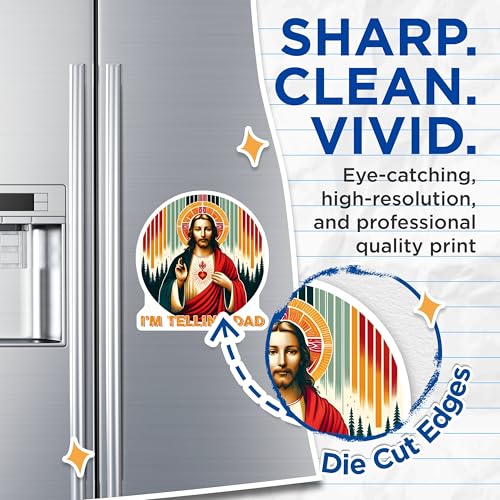 (2 Pack) I'm Telling Dad Magnets - Jesus Christ Art - 5" On Longest Side - for Cars, Fridges, Toolboxes - Made in USA - MAG7492