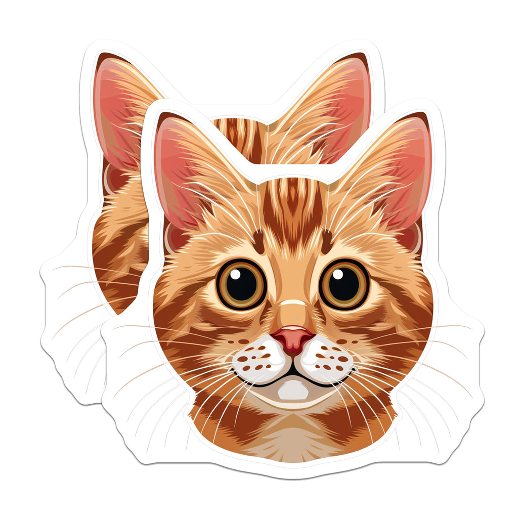 (2 Pack) Orange Tabby Cat Magnets - Cute Cat Face Decor - Pet Lover Fridge Art - 5 Inches On Longest Side - Thick Durable Magnet - Made in USA - MAG39559