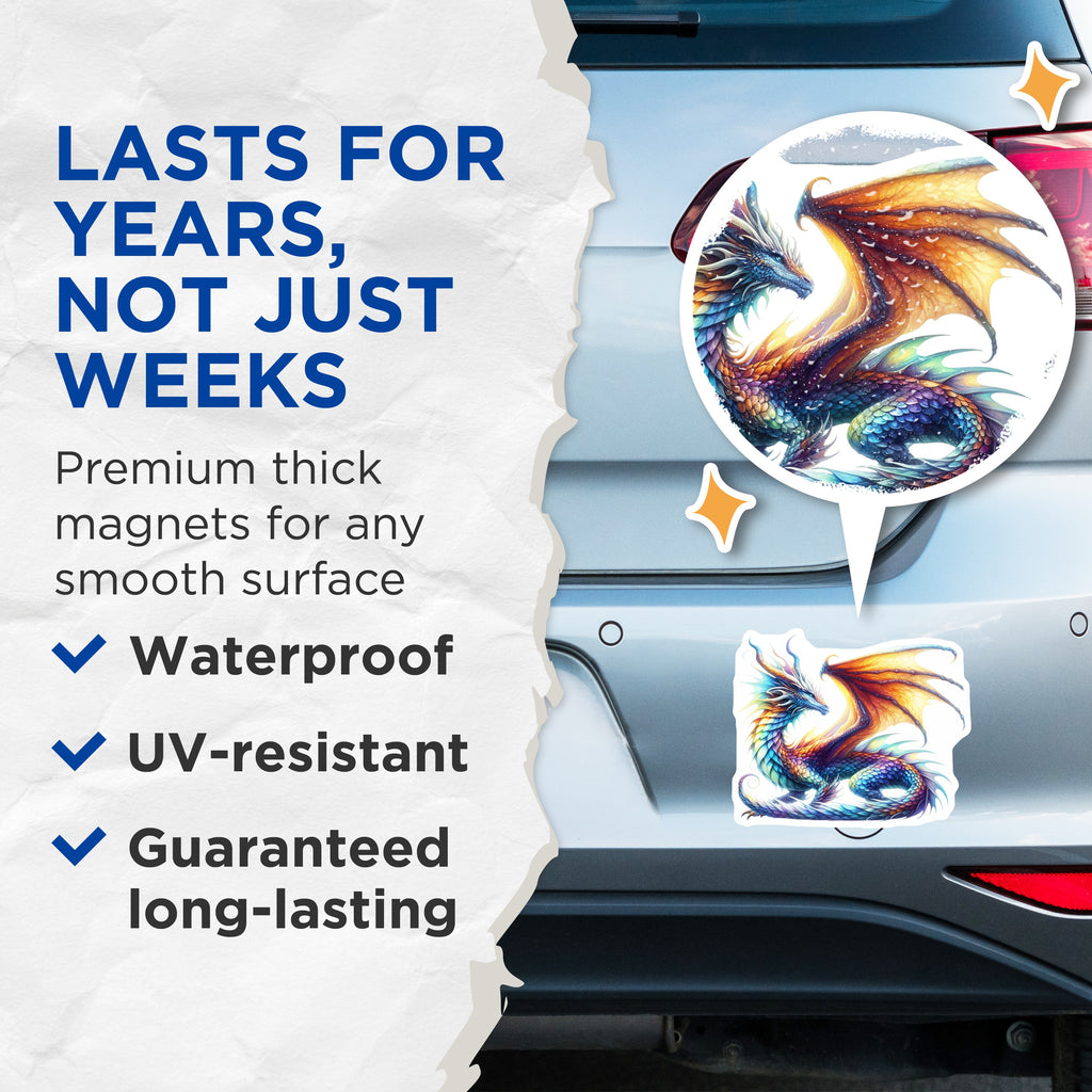 (2 Pack) Rainbow Dragon Magnets - Fantasy Art Decor - Mythical Creature Display - Vibrant Fridge Locker Magnets - 5 Inches On Longest Side - Thick Durable Magnet - Made in USA - MAG36020
