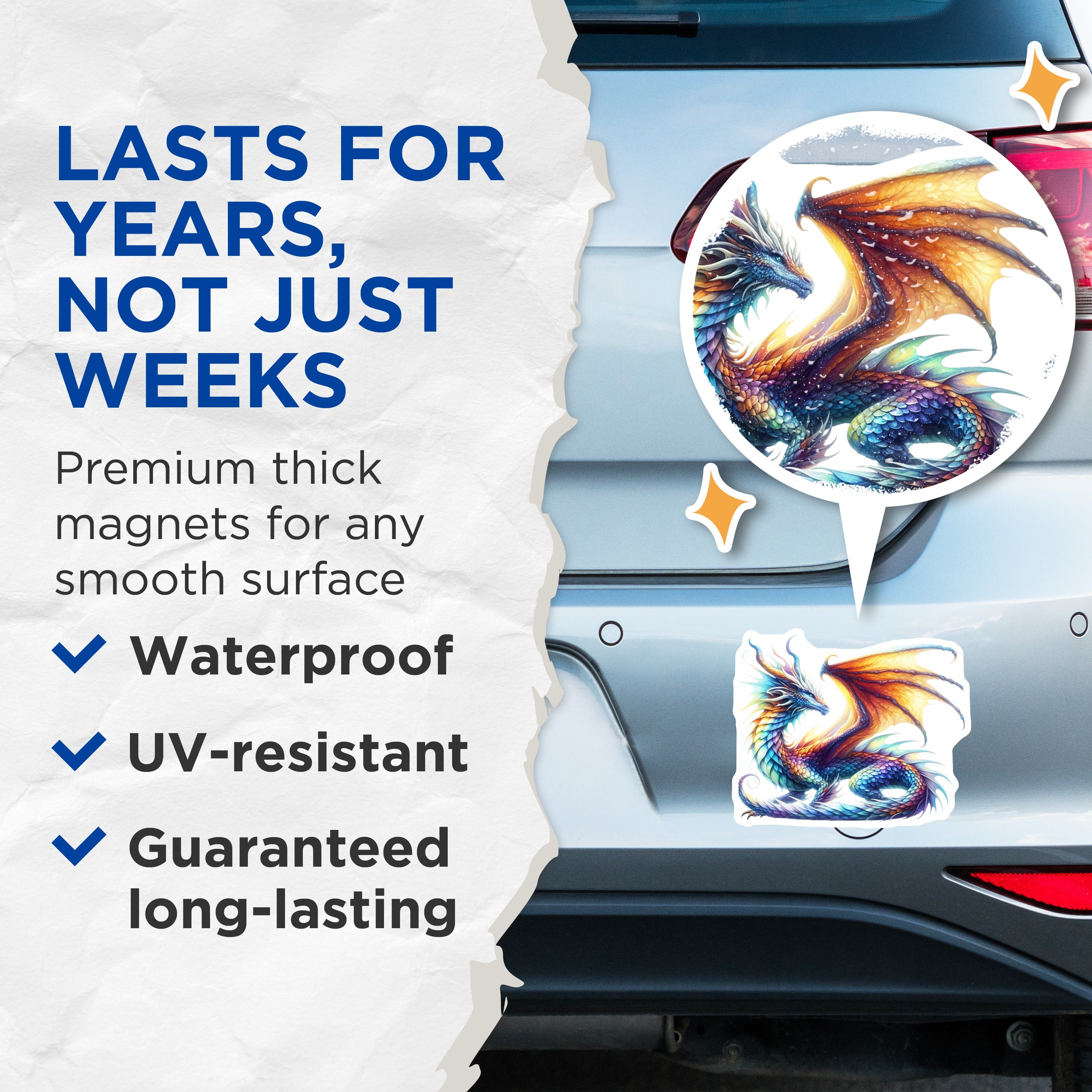 (2 Pack) Rainbow Dragon Magnets - Fantasy Art Decor - Mythical Creature Display - Vibrant Fridge Locker Magnets - 5 Inches On Longest Side - Thick Durable Magnet - Made in USA - MAG36020