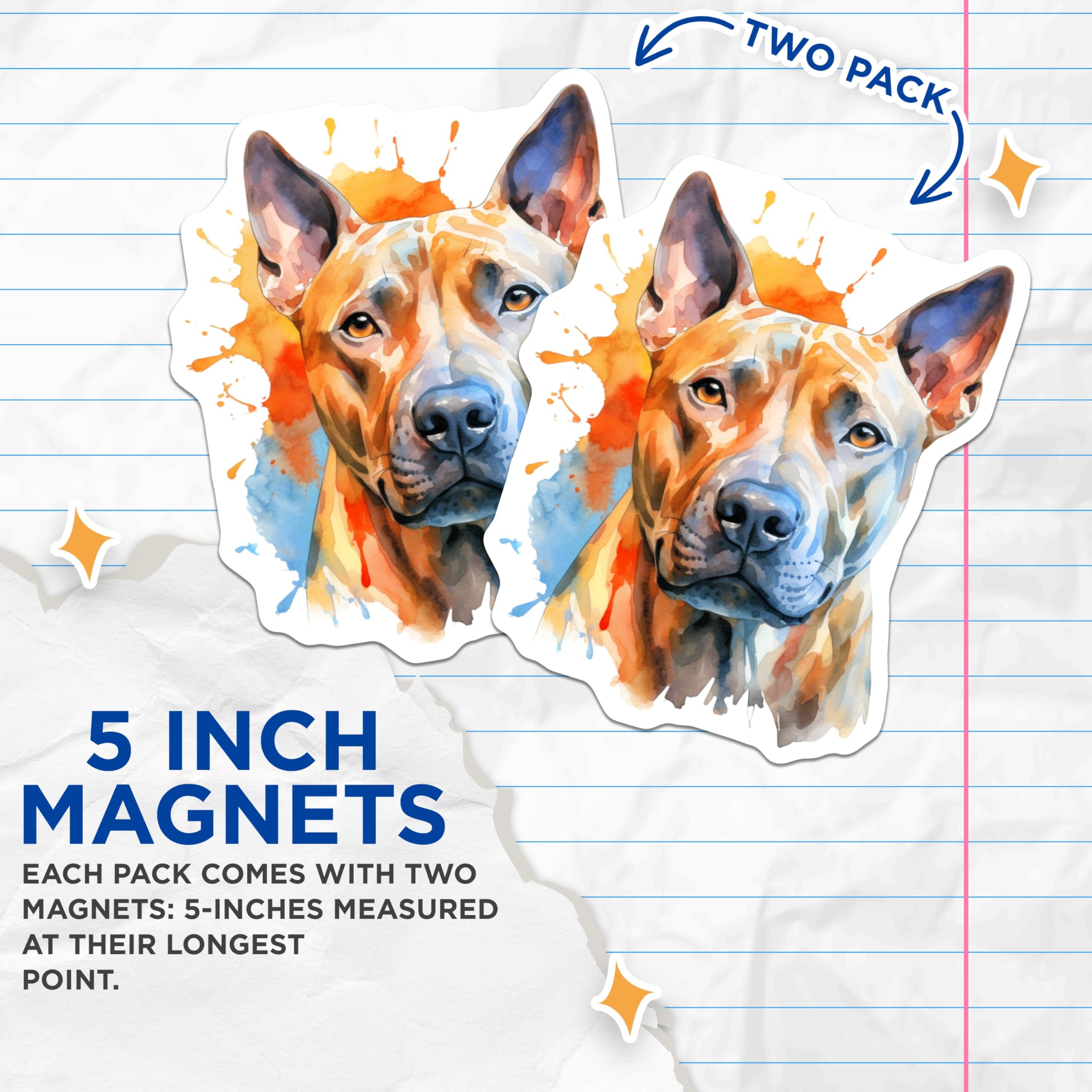 (2 Pack) Pit Bull Dog Magnets - Vibrant Watercolor Pet Art - Dog Mom Dad Kitchen Fridge Decor - 5 Inches On Longest Side - Thick Durable Magnet - Made in USA - MAG28676