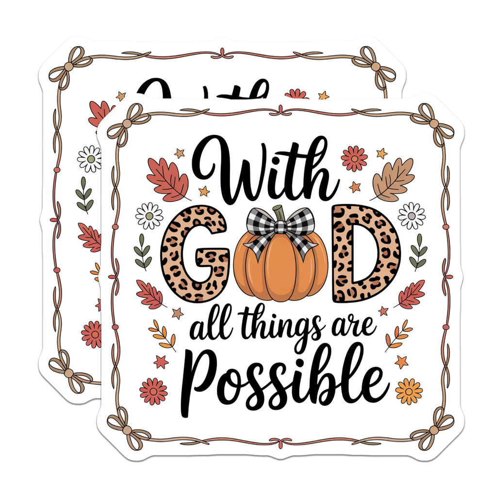 (2 Pack) with GOD All Things are Possible Magnets - Leopard Pumpkin Fall Decor - Christian Farmhouse Scripture Faith - 5 Inches On Longest Side - Thick Durable Magnet - Made in USA - MAG28475