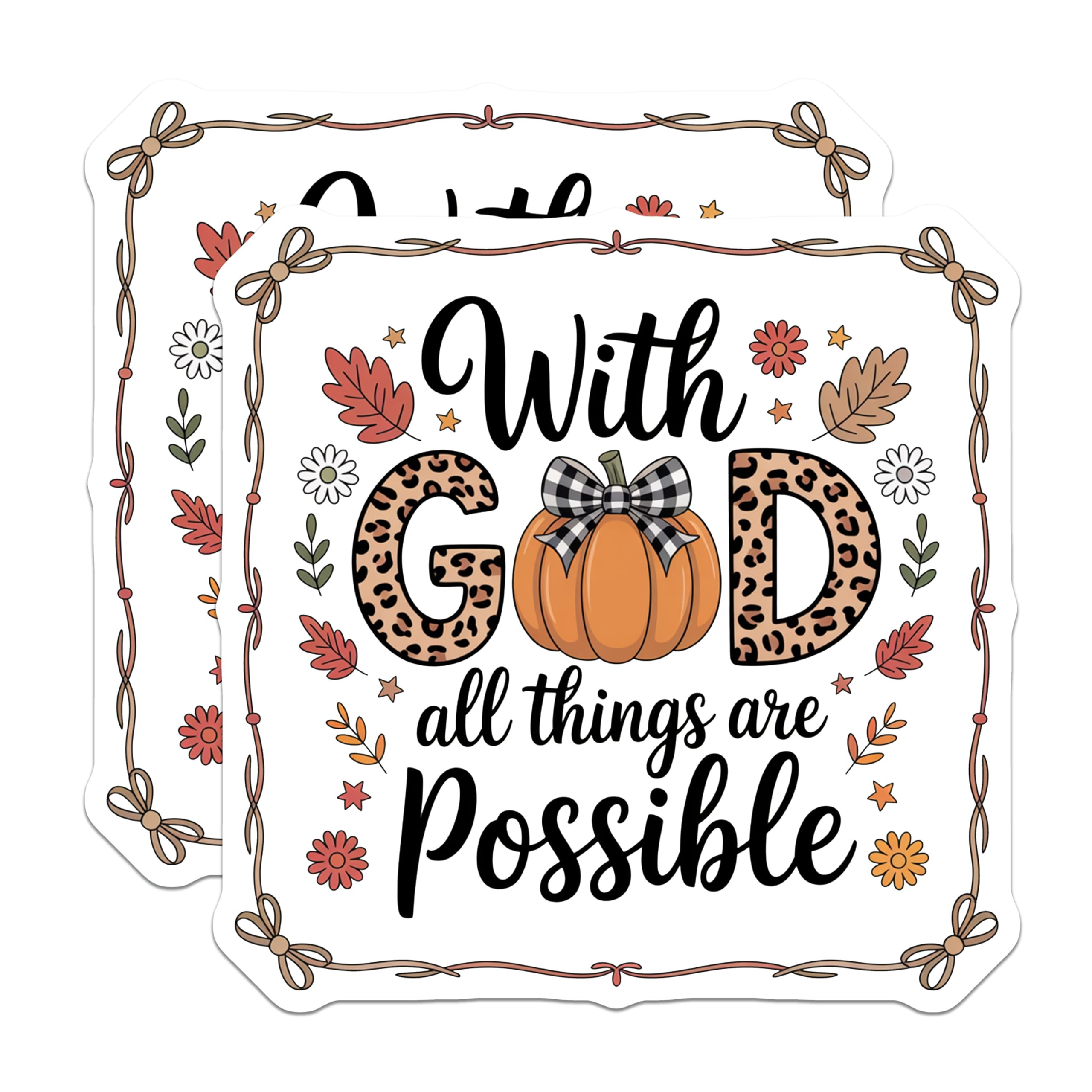 (2 Pack) with GOD All Things are Possible Magnets - Leopard Pumpkin Fall Decor - Christian Farmhouse Scripture Faith - 5 Inches On Longest Side - Thick Durable Magnet - Made in USA - MAG28475