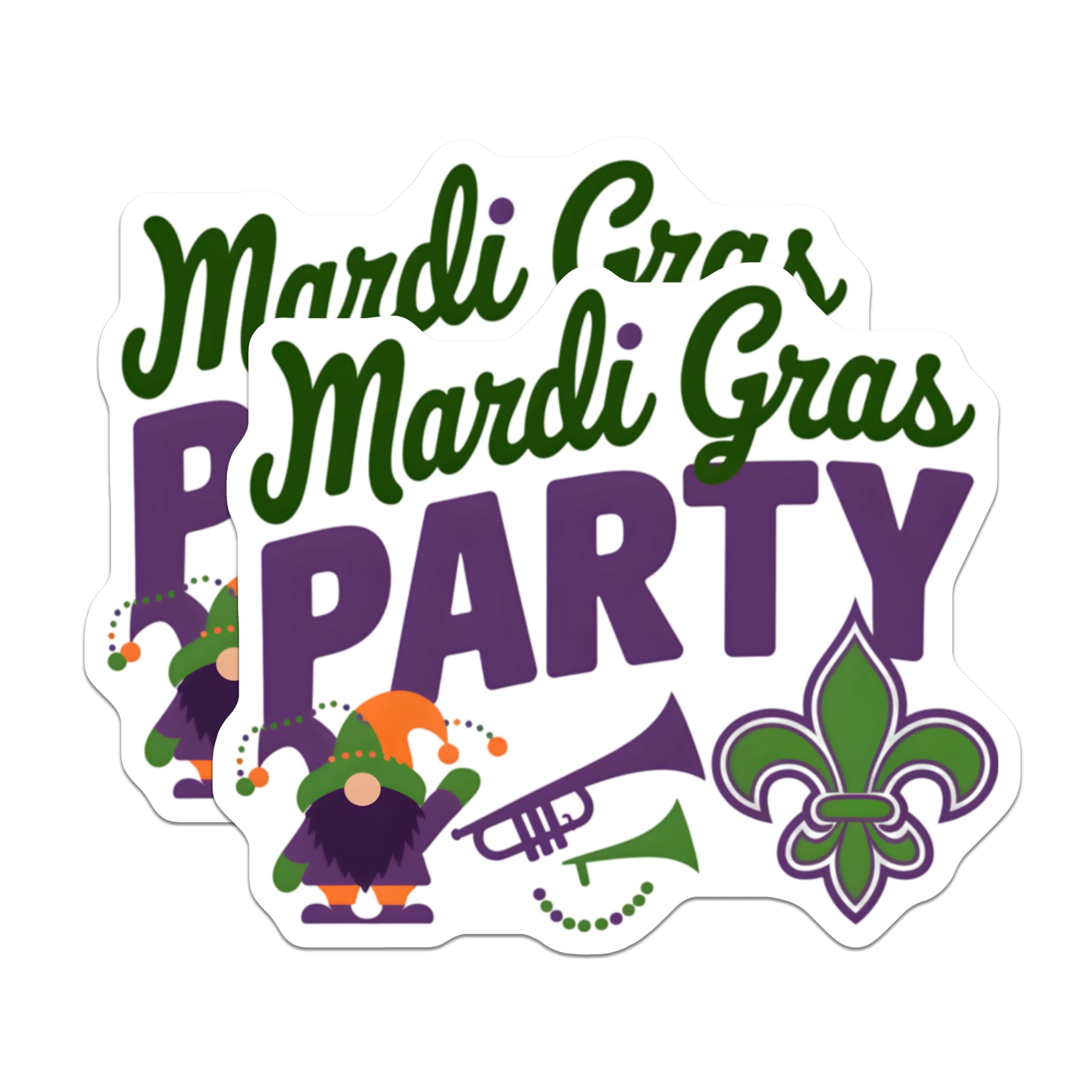 (2 Pack) Mardi Gras Party Magnets - Gnome Magnet Set - Purple Green Carnival Decor - 5" On Longest Side - Premium Magnet - for Cars, Refrigerators, Toolboxes, Lockers - Made in USA - MAG16424