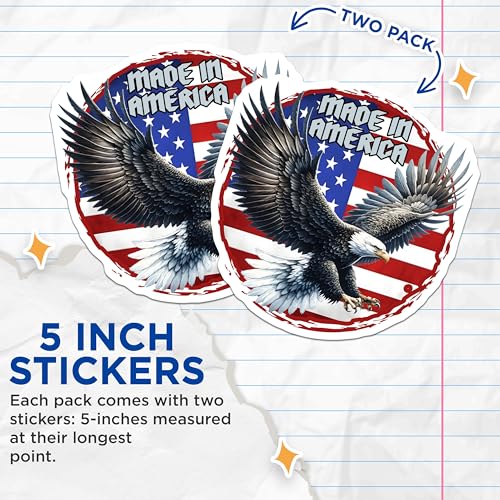 (2 Pack) American Eagle Stickers - Made in America - Patriotic Decal - Wildlife Art - USA Flag - 5" On Longest Side - Sticks to Smooth Flat Surfaces - Made in USA - BMCS7403