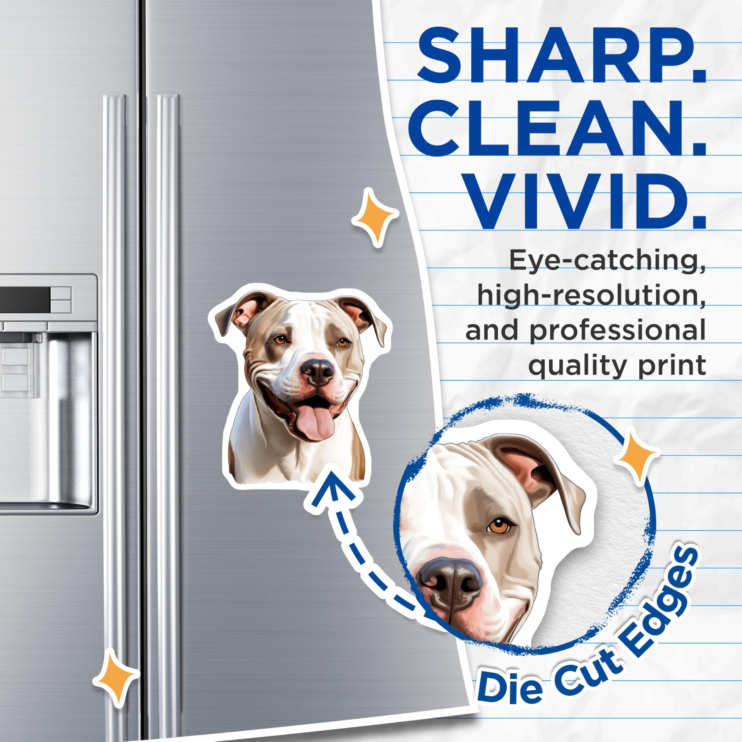 (2 Pack) Pitbull Dog Magnets - Happy Smiling Pitbull Portrait - Dog Lover Car Accessory - Pet Parent Refrigerator Decal - 5 Inches On Longest Side - Thick Durable Magnet - Made in USA - MAG30673