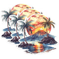 (3 Pack) Tropical Beach Decals - Palm Tree Decal - Sunset Mountain Decal - 3 Inches On Longest Side - Easy Peel & Apply - Made in USA - 3MCS0611
