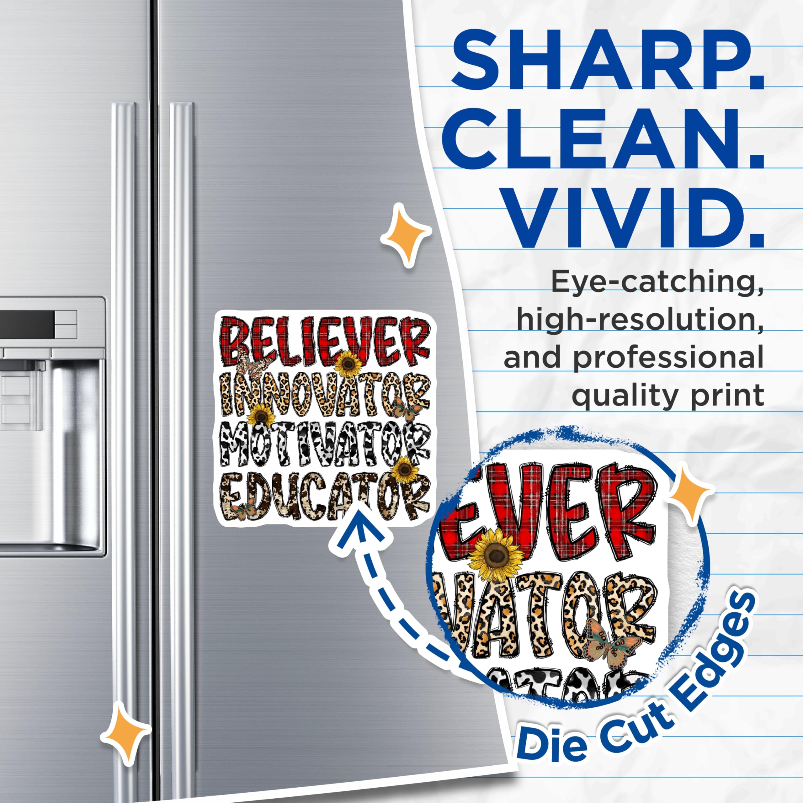 (2 Pack) Believer Innovator Motivator Educator Magnets - Teacher Appreciation - Inspirational Decor - 5 Inches On Longest Side - Thick Durable Magnet - Made in USA - MAG28164