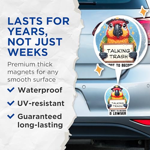 (2 Pack) Talking Trash Magnets - Funny Parrot Magnets - Lawyer Quotes - 5" On Longest Side - for Cars, Fridges, Toolboxes - Made in USA - MAG3730