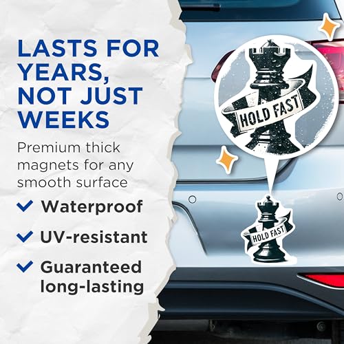 (2 Pack) Chess Piece Magnets - Hold Fast Chess Magnets - Motivational Magnets for Chess Lovers - 5" On Longest Side - for Cars, Refrigerators, Toolboxes, Lockers - Made in USA BMCS3187