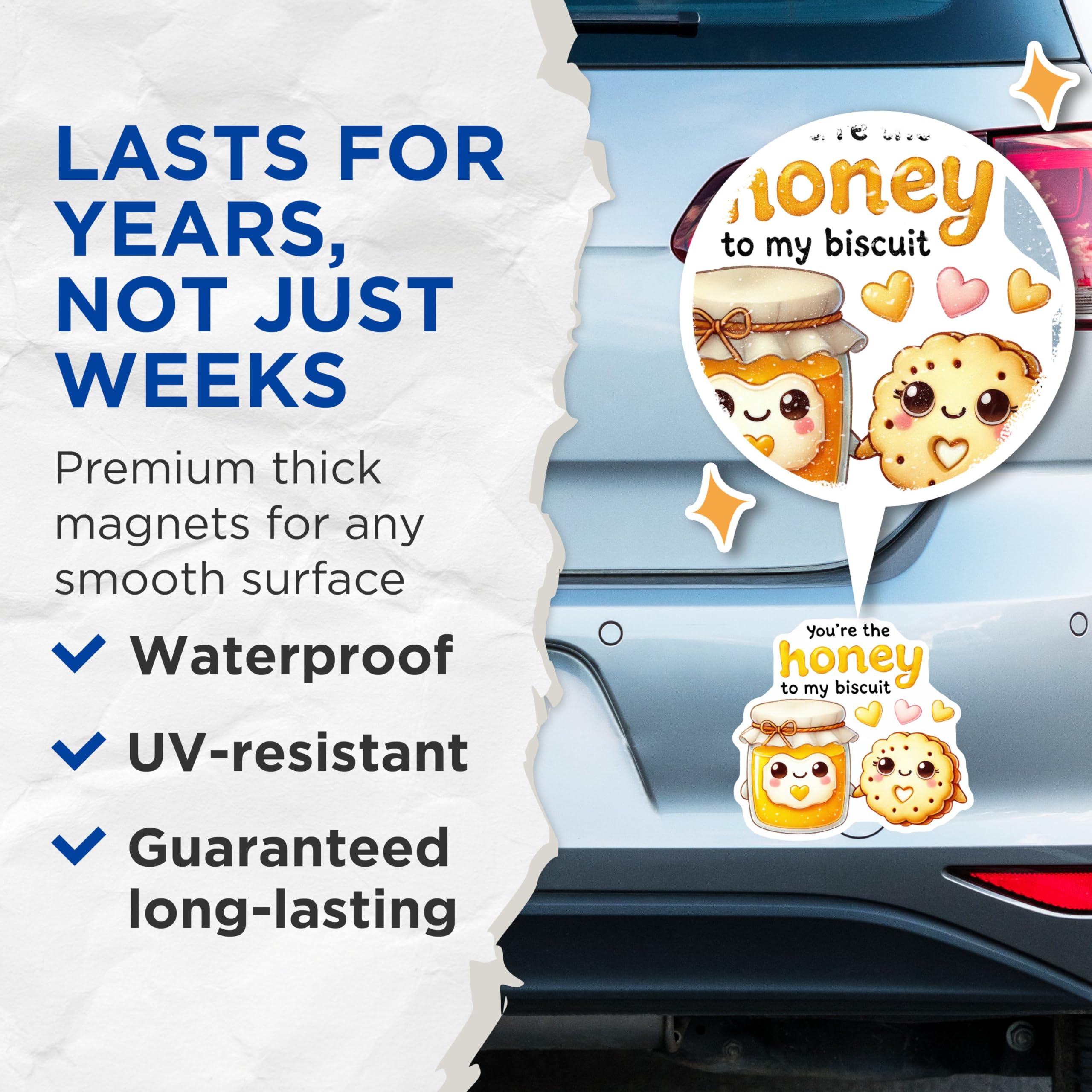 (2 Pack) Cute Honey Biscuit Magnets - Adorable Kitchen Decor Magnets - Sweet Food Theme Magnets - 5" On Longest Side - for Cars, Refrigerators, Toolboxes, Lockers - Made in USA BMCS3488