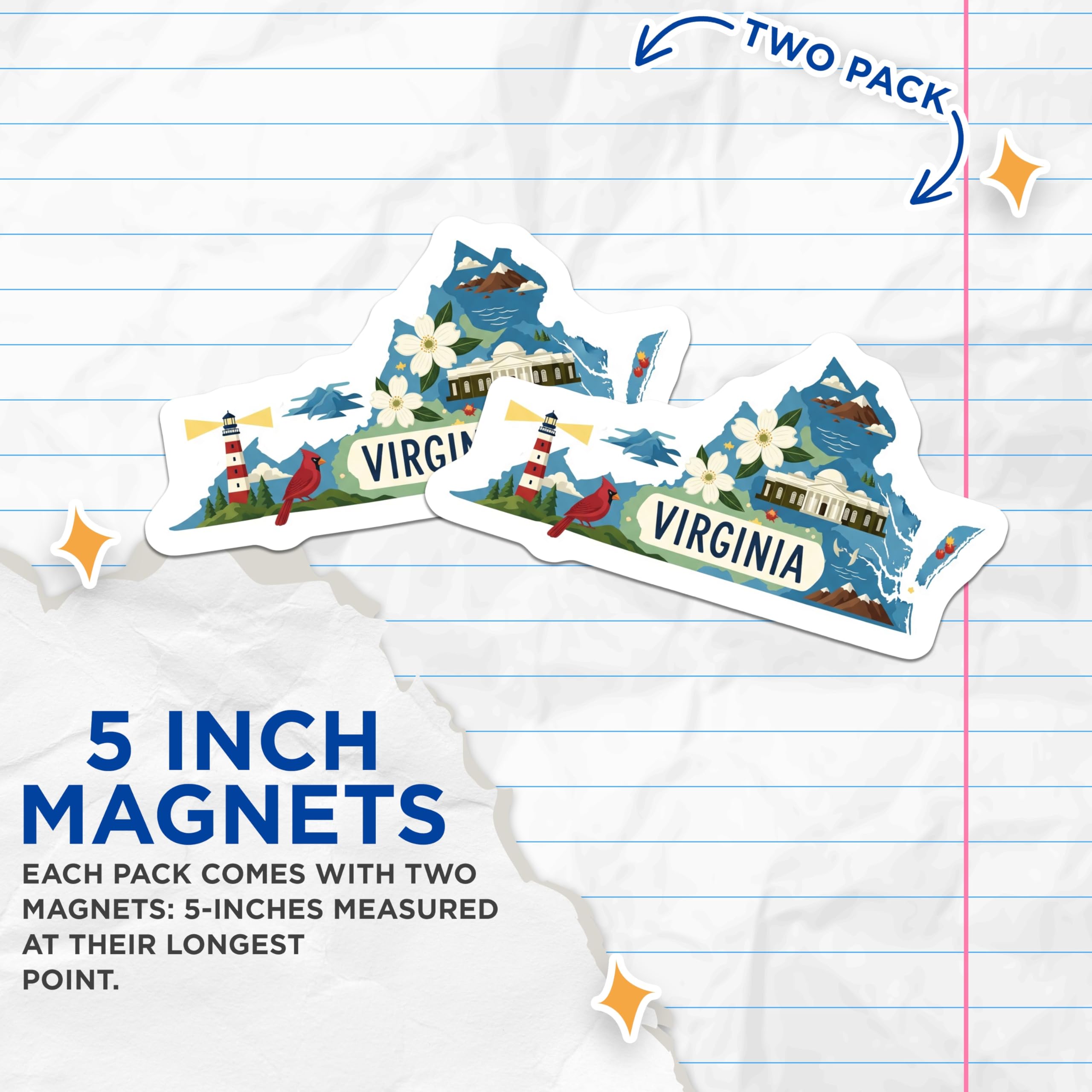 (2 Pack) Virginia State Magnets - Souvenir Magnets - Fridge Magnets - 5" On Longest Side - Premium Magnet - for Cars, Refrigerators, Toolboxes, Lockers - Made in USA - MAG16327