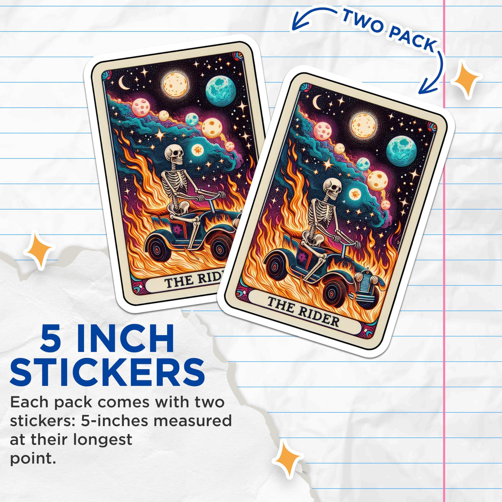 (2 Pack) Cosmic Skeleton Stickers - The Rider Art Stickers - Psychedelic Skeleton Rider Art - 5" On Longest Side - Sticks to Smooth Flat Surfaces - Made in USA - BMCS5488