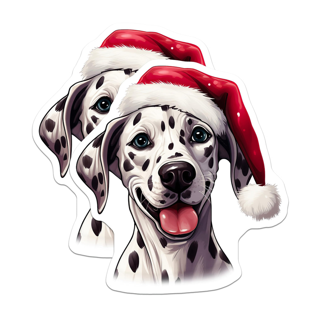 (2 Pack) Christmas Dalmatian Magnets - Santa Hat Dog Decor - Holiday Animal Refrigerator - 5 Inches On Longest Side - Thick Durable Magnet - Made in USA - MAG30896