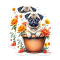 (2 Pack) Pug in Flower Pot Stickers - Cute Pug Art Decal - Adorable Dog Lover Sticker - 5" On Longest Side - Sticks to Smooth Flat Surfaces - Made in USA - BMCS4668