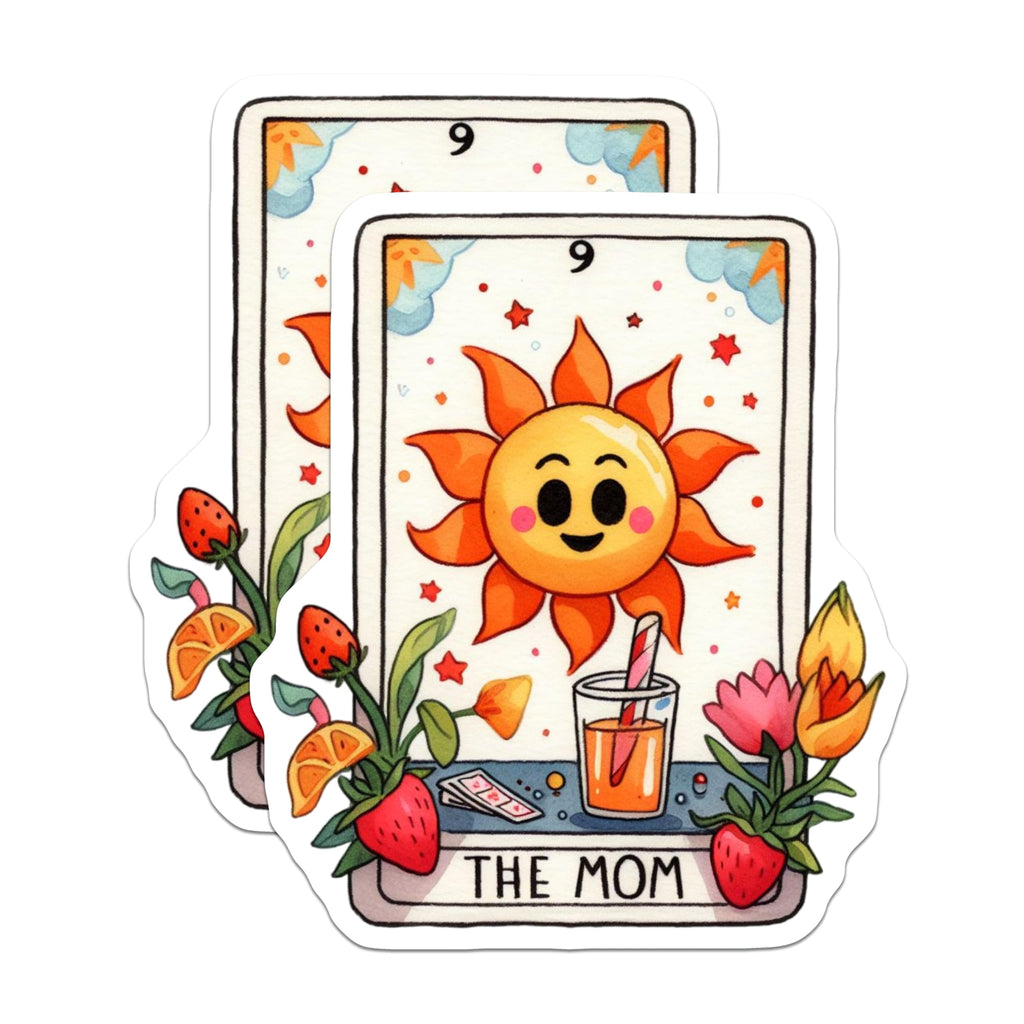 (2 Pack) Mom Tarot Card Magnets - Cheerful Sun Motherhood Design - Kitchen Refrigerator Locker Decor - 5 Inches On Longest Side - Thick Durable Magnet - Made in USA - MAG21429