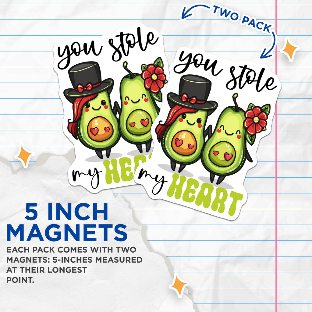 (2 Pack) Avocado Couple Magnets - Cute Love Expression - Valentine Relationship Decor - 5 Inches On Longest Side - Thick Durable Magnet - Made in USA - MAG37389