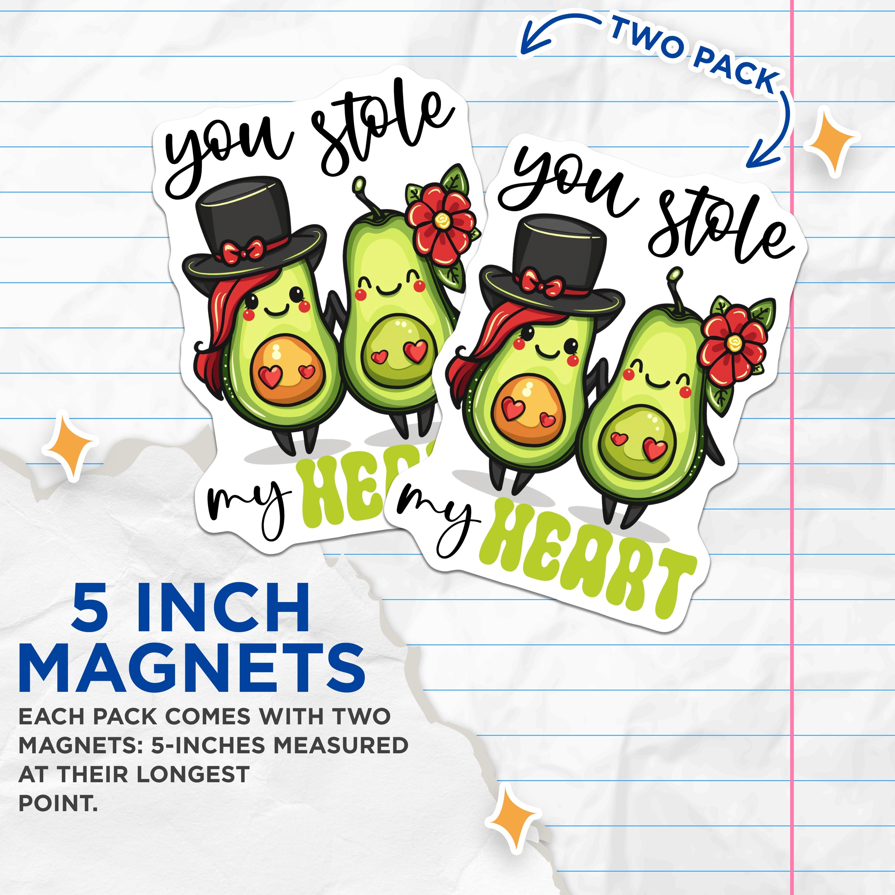 (2 Pack) Avocado Couple Magnets - Cute Love Expression - Valentine Relationship Decor - 5 Inches On Longest Side - Thick Durable Magnet - Made in USA - MAG37389