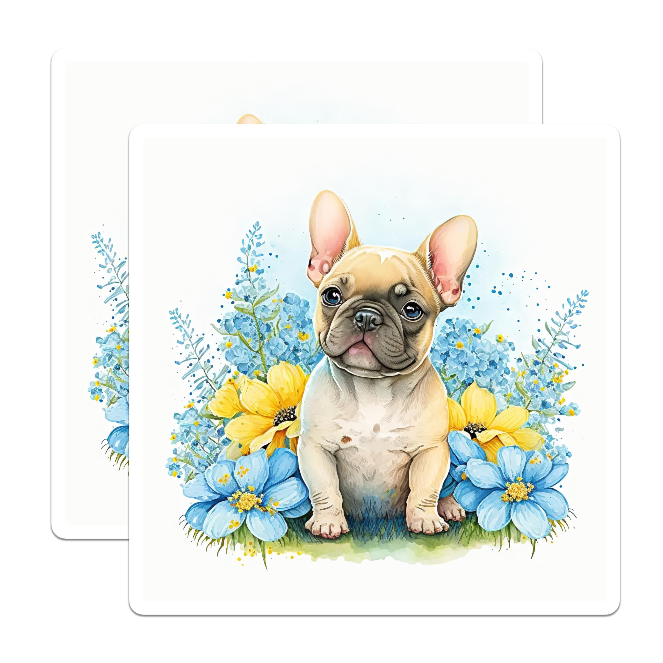 (2 Pack) French Bulldog Magnets - Cute Dog - Floral Home Decor - 5" On Longest Side - Premium Magnet - for Cars, Refrigerators, Toolboxes, Lockers - Made in USA - MAG14971