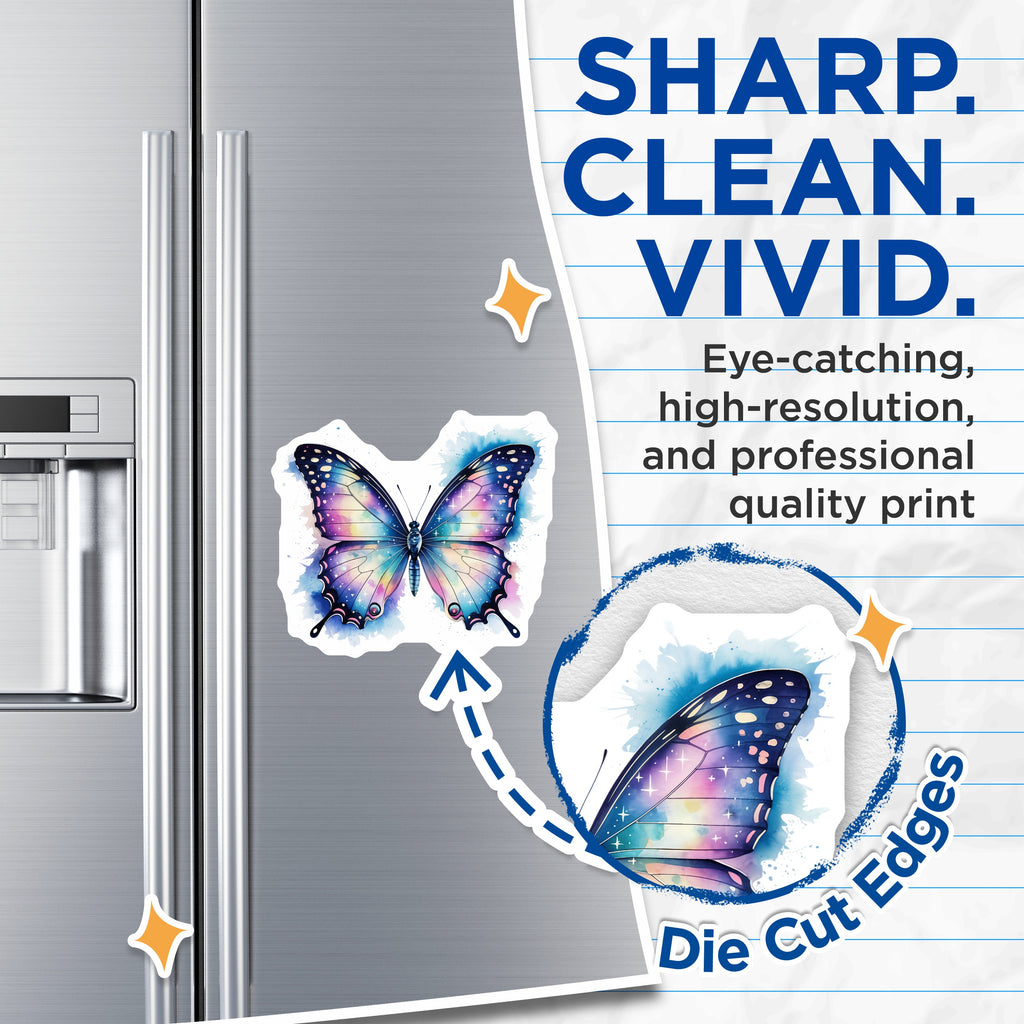 (2 Pack) Galaxy Butterfly Magnets - Watercolor Celestial Decor - Whimsical Aesthetic Fridge Locker - 5 Inches On Longest Side - Thick Durable Magnet - Made in USA - MAG36519