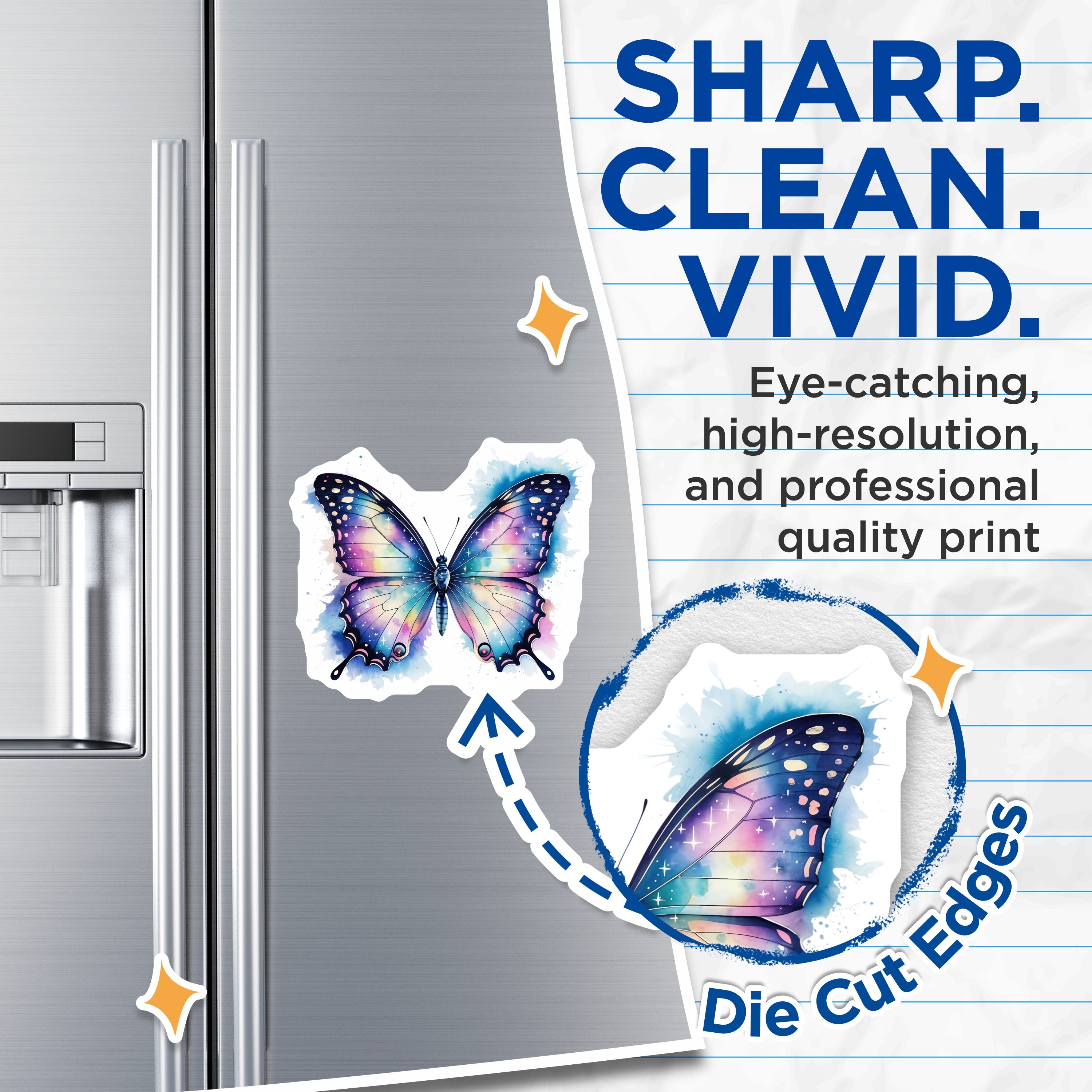 (2 Pack) Galaxy Butterfly Magnets - Watercolor Celestial Decor - Whimsical Aesthetic Fridge Locker - 5 Inches On Longest Side - Thick Durable Magnet - Made in USA - MAG36519