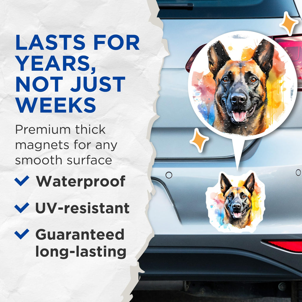 (2 Pack) Belgian Malinois Dog Magnets - Watercolor Pet Art - Dog Lover Fridge Decor - 5 Inches On Longest Side - Thick Durable Magnet - Made in USA - MAG27648