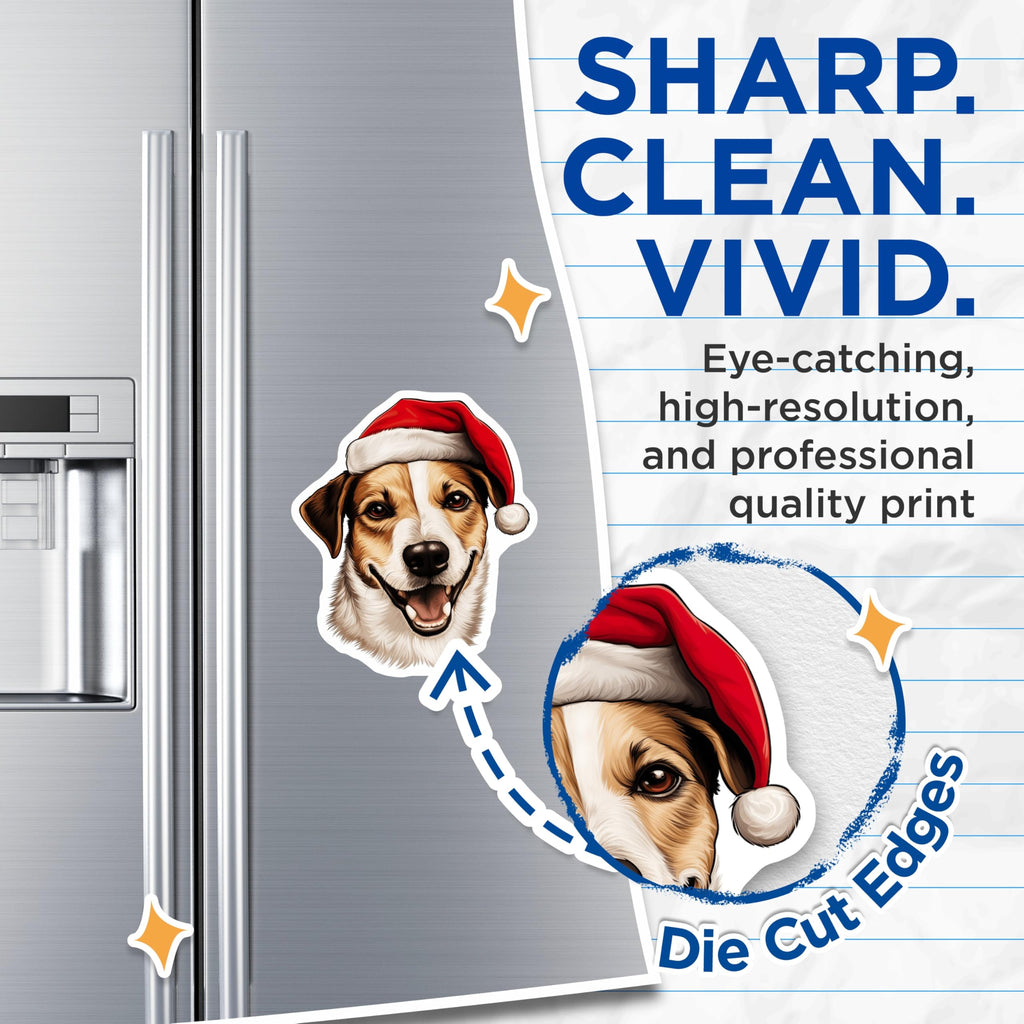 (2 Pack) Christmas Dog Magnets - Santa Hat Puppy - Holiday Pet Decor - Festive Animal Refrigerator Decor - 5 Inches On Longest Side - Thick Durable Magnet - Made in USA - MAG26214