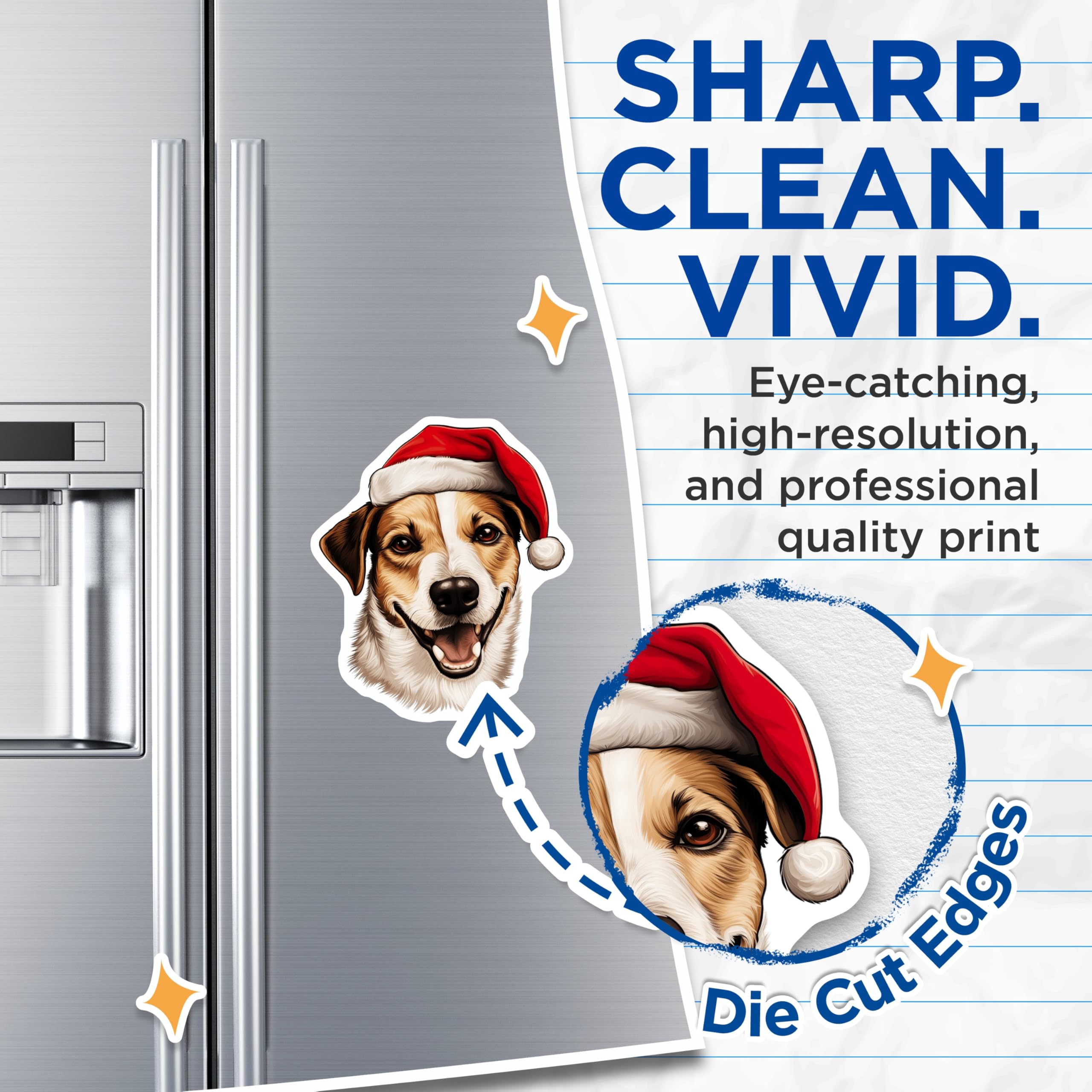 (2 Pack) Christmas Dog Magnets - Santa Hat Puppy - Holiday Pet Decor - Festive Animal Refrigerator Decor - 5 Inches On Longest Side - Thick Durable Magnet - Made in USA - MAG26214