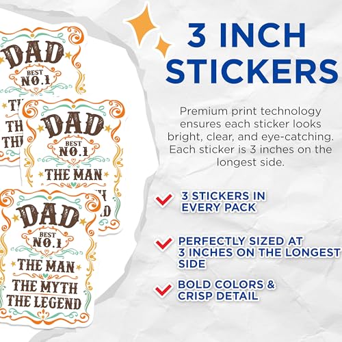 (3 Pack) Dad Best Number One Decals - The Man The Myth - Father's Day Laptop Decals - 3 Inches On Longest Side - Easy Peel & Apply - Made in USA - 3MCS4780