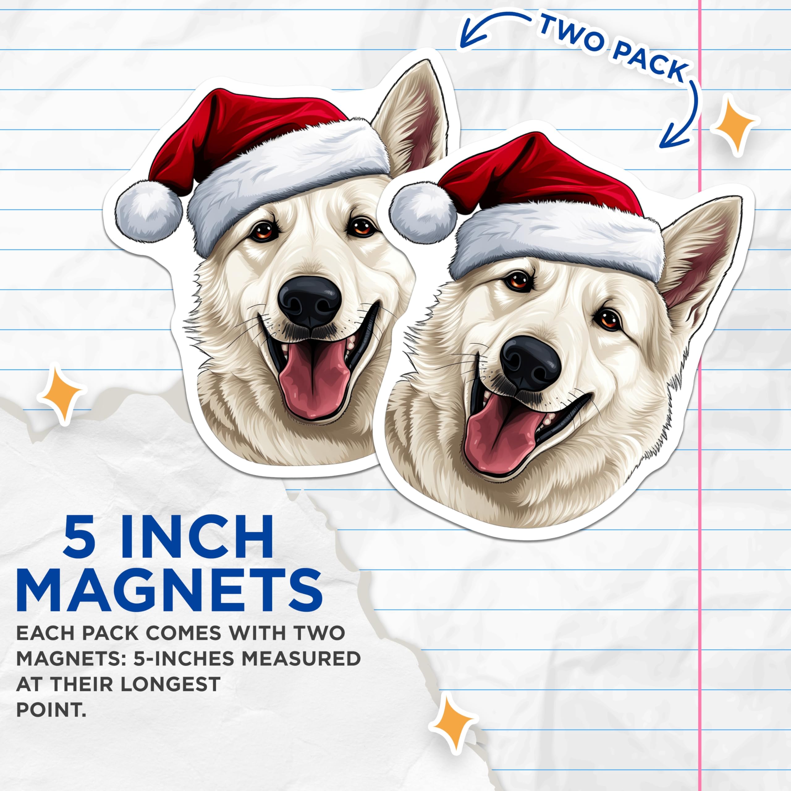 (2 Pack) White Husky Christmas Magnets - Santa Dog Refrigerator Decor - Holiday Pet Lover Present - Cute Animal Magnet - 5 Inches On Longest Side - Thick Durable Magnet - Made in USA - MAG28755