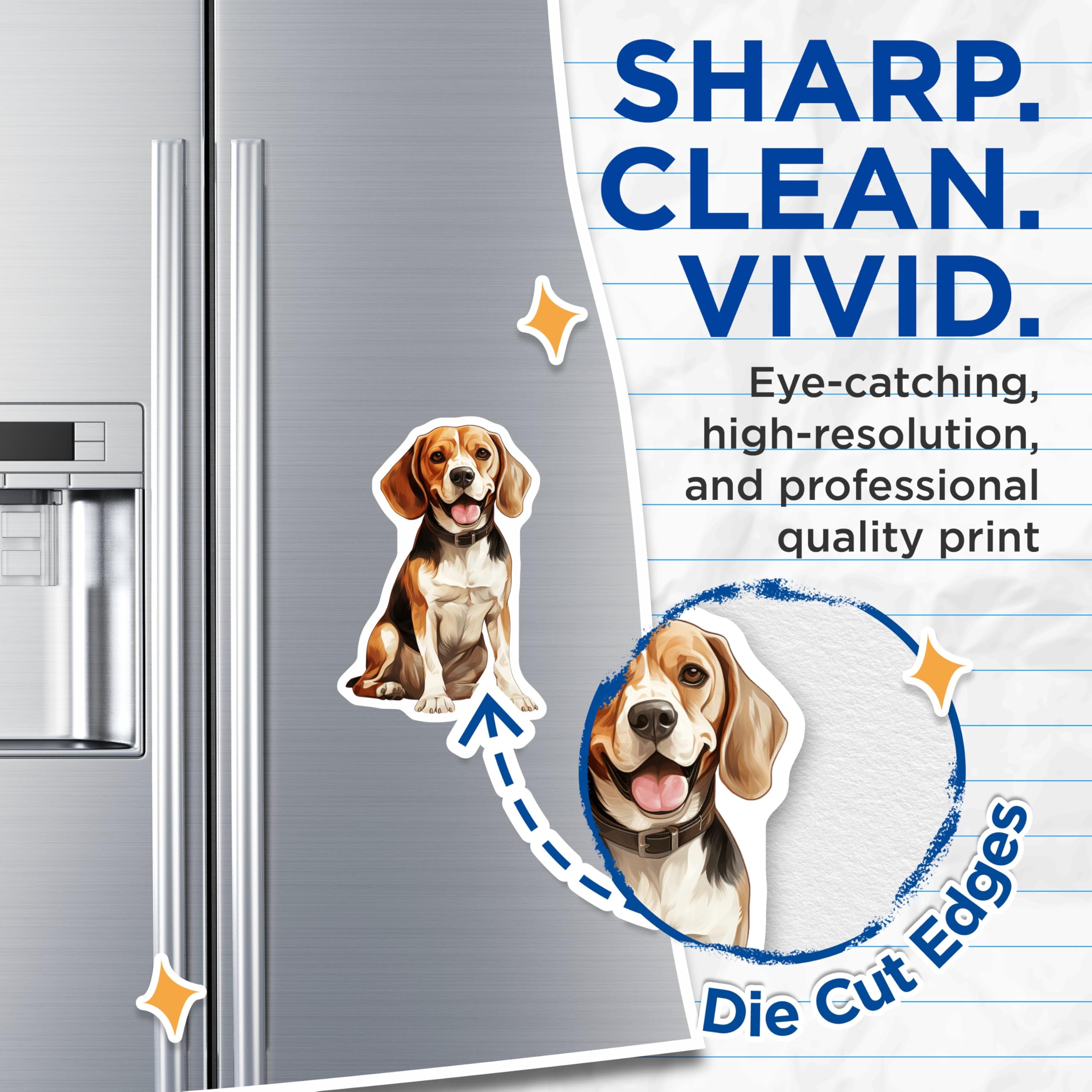 (2 Pack) Adorable Beagle Dog Magnets - Smiling Hound Puppy Illustration - Home Kitchen Office Refrigerator Decor - 5 Inches On Longest Side - Thick Durable Magnet - Made in USA - MAG24301