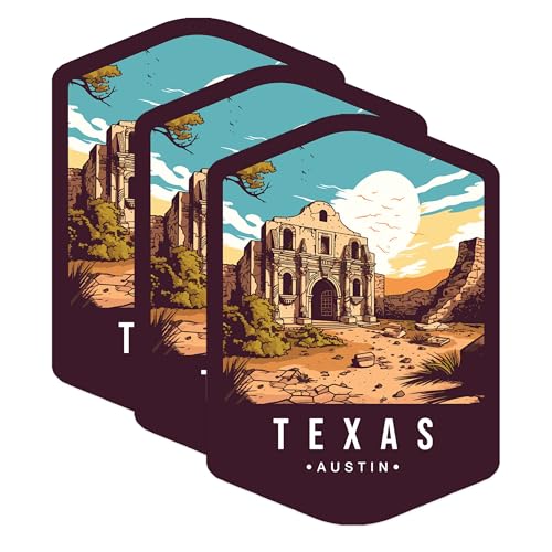 (3 Pack) Alamo Texas Decals - Austin Landmark - Texas Travel Decals - 3 Inches On Longest Side - Easy Peel & Apply - Made in USA - 3MCS0384