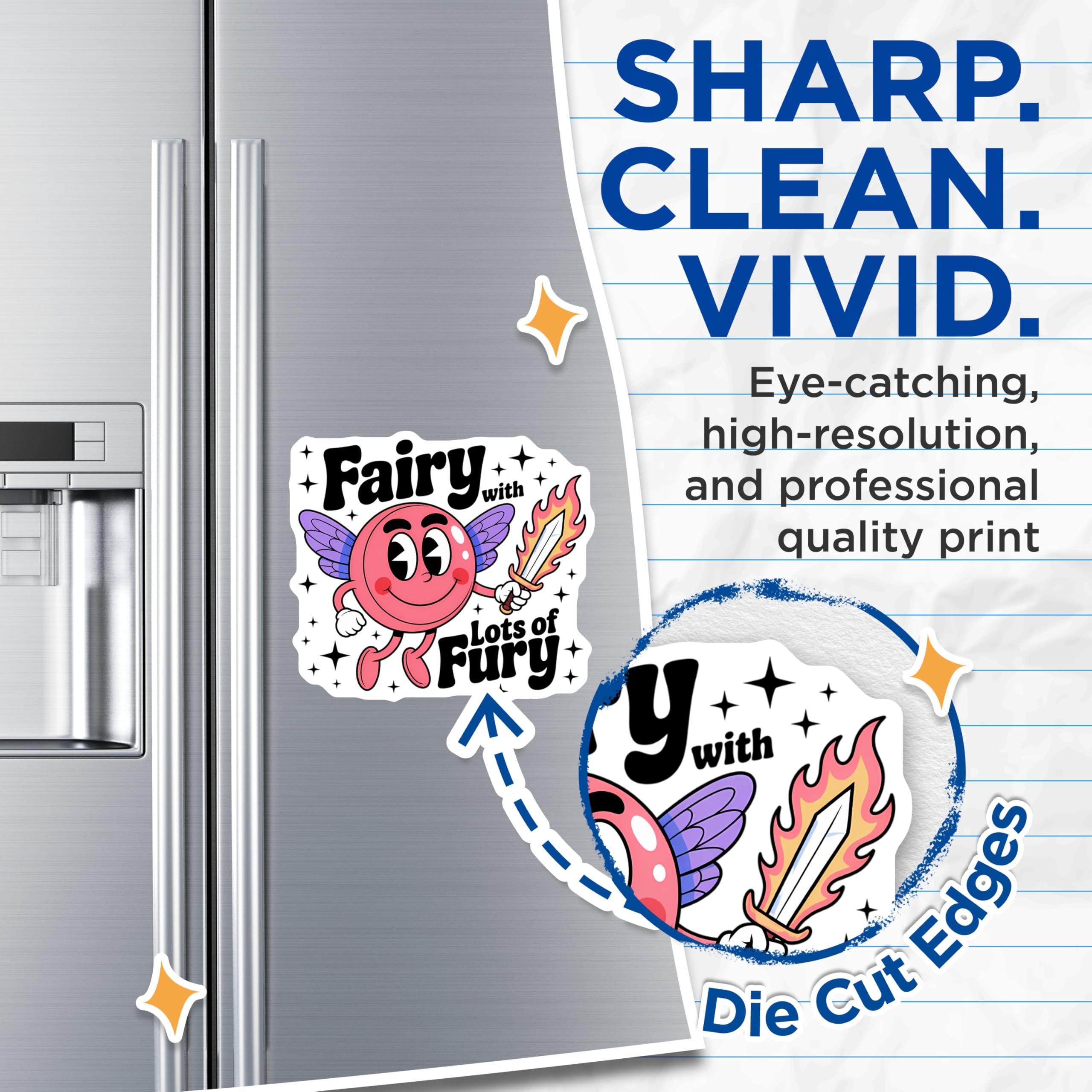 (2 Pack) Fairy with Lots of Fury Magnets - Retro Cartoon Character - Funny Fantasy Art Refrigerator Decor - 5 Inches On Longest Side - Thick Durable Magnet - Made in USA - MAG21803