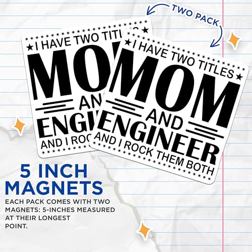 (2 Pack) Funny Mom Engineer Magnets - Mother's Day Decor - Engineer Mom Kitchen Accessories - 5" On Longest Side - for Cars, Fridges, Toolboxes - Made in USA - MAG5582